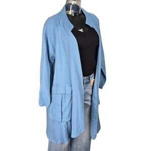 The Paper Lace Asymmetrical Lagenlook Duster Shrug Blue Cotton Boho Size M